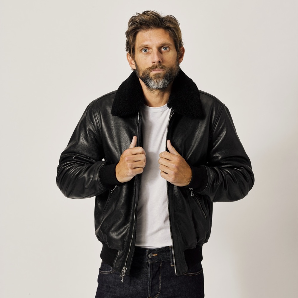 Buck Mason Leather Bomber Jacket